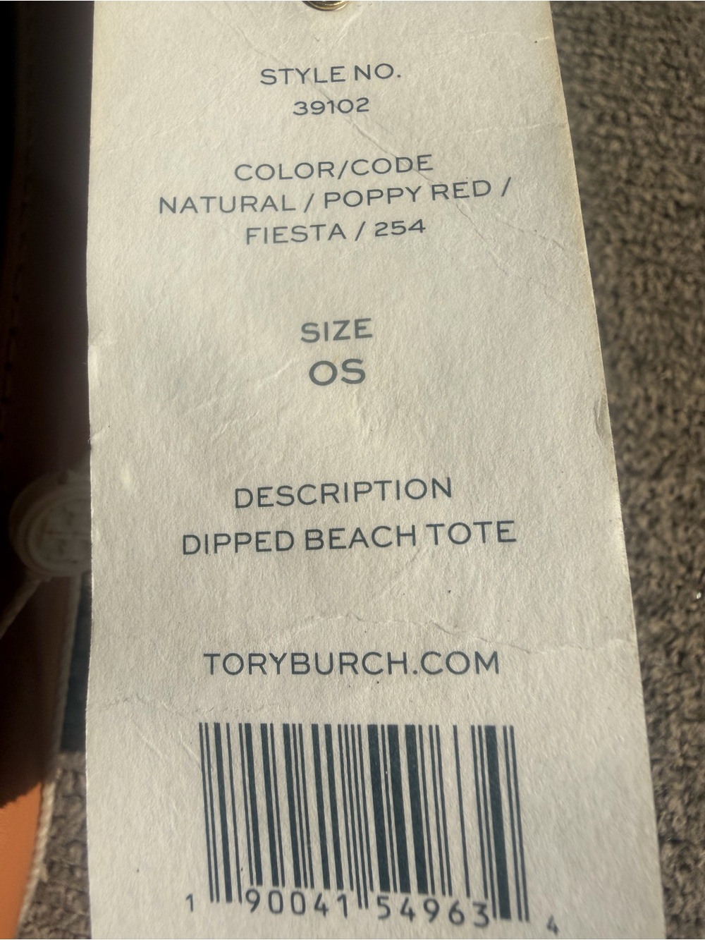 Tory Burch Dipped Beach Tote Natural Poppy Red Fiesta Canvas Leather Bag - Picture 2 of 13
